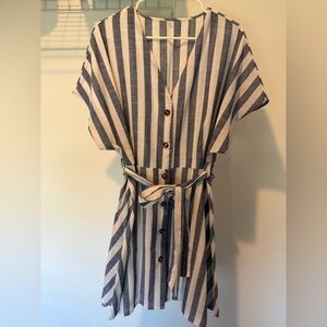 Striped V-Neck Belted Dress